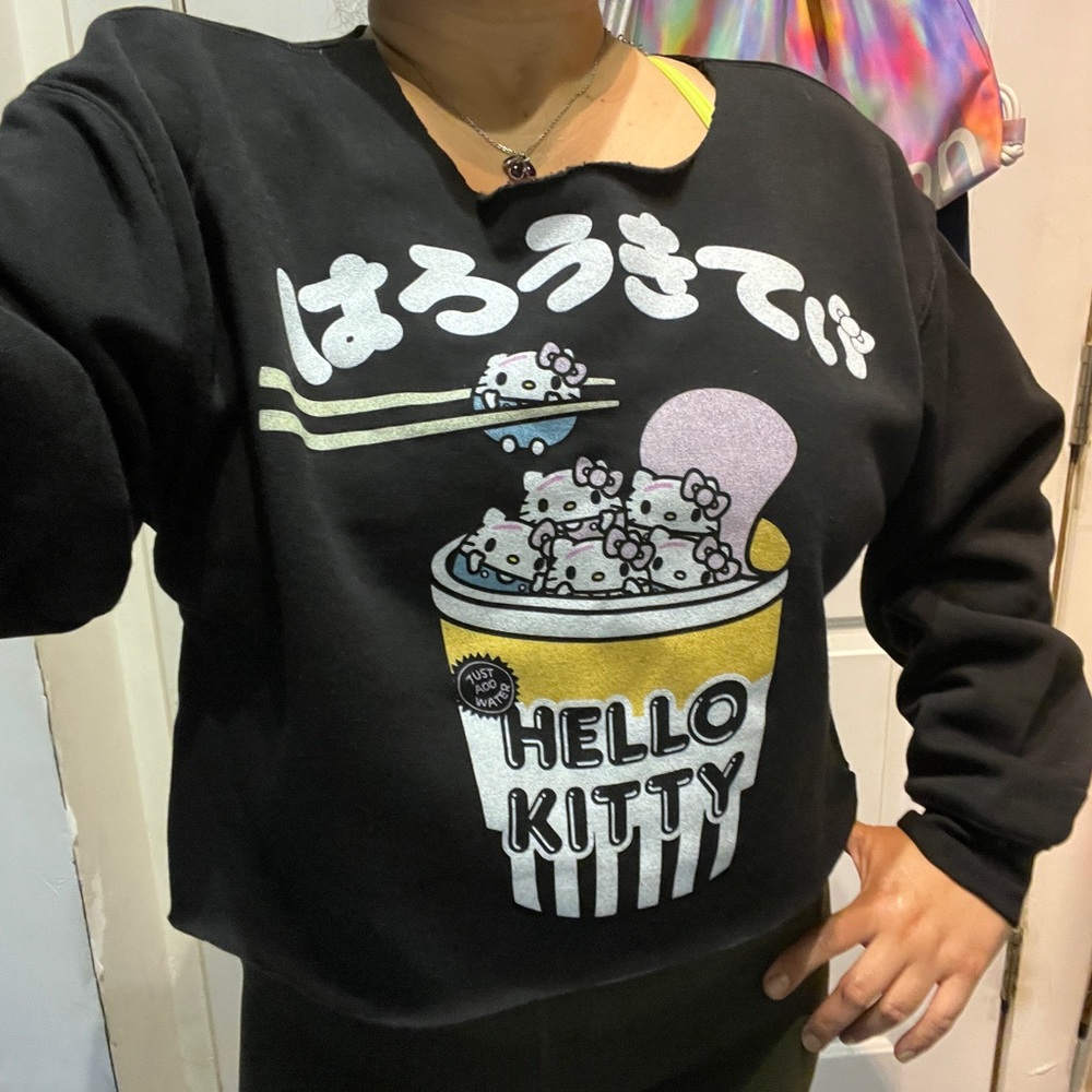 HELLO KITTY Ramen Cropped Sweat Shirt Sweater Oversized Boxy Top Kawaii Sanrio L